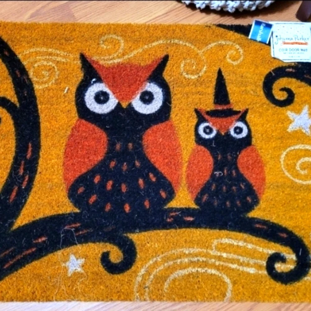 Johanna Parker Halloween Orange and Black Owl Doormat